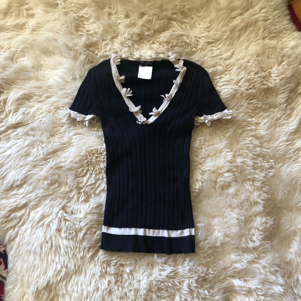 Chanel 2006 Spring cotton elastic silk ribbons shirt 36